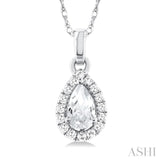 5x3 MM Pear Shape White Topaz and 1/20 Ctw Round Cut Diamond Halo Semi-Precious Pendant with Chain in 10K White Gold