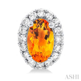 5x3 MM Oval Shape Citrine and 1/8 Ctw Round Cut Diamond Halo Semi-Precious Stud Earrings in 14K White Gold