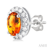 5x3 MM Oval Shape Citrine and 1/8 Ctw Round Cut Diamond Halo Semi-Precious Stud Earrings in 14K White Gold