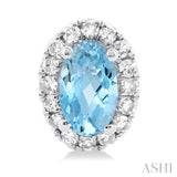 5x3 MM Oval Shape Aquamarine and 1/8 Ctw Round Cut Diamond Halo Semi-Precious Stud Earrings in 14K White Gold