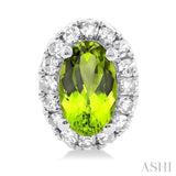 5x3 MM Oval Shape Peridot and 1/8 Ctw Round Cut Diamond Halo Semi-Precious Stud Earrings in 14K White Gold