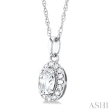 5x3 MM Oval Shape White Topaz and 1/20 Ctw Round Cut Diamond Halo Semi-Precious Pendant with Chain in 10K White Gold