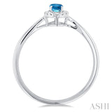 5x3 MM Oval Shape Blue Topaz and 1/20 Ctw Round Cut Diamond Halo Semi-Precious Ring in 10K White Gold