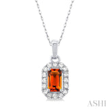 5x3 MM Octagonal Shape Citrine and 1/20 Ctw Round Cut Diamond Halo Semi-Precious Pendant with Chain in 10K White Gold