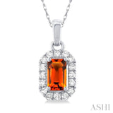 5x3 MM Octagonal Shape Citrine and 1/20 Ctw Round Cut Diamond Halo Semi-Precious Pendant with Chain in 10K White Gold