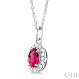 5x3 MM Oval Shape Pink Tourmaline and 1/20 Ctw Round Cut Diamond Halo Semi-Precious Pendant with Chain in 10K White Gold