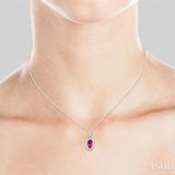 5x3 MM Oval Shape Pink Tourmaline and 1/20 Ctw Round Cut Diamond Halo Semi-Precious Pendant with Chain in 10K White Gold