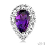 5x3 MM Pear Shape Amethyst and 1/8 Ctw Round Cut Diamond Halo Semi-Precious Stud Earrings in 10K White Gold
