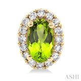 5x3 MM Oval Shape Peridot and 1/8 Ctw Round Cut Diamond Halo Semi-Precious Stud Earrings in 14K Yellow Gold