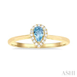 5x3 MM Pear Shape Aquamarine and 1/20 Ctw Round Cut Diamond Halo Semi-Precious Ring in 10K Yellow Gold
