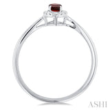 5x3 MM Oval Shape Garnet and 1/20 Ctw Round Cut Diamond Halo Semi-Precious Ring in 14K White Gold