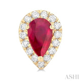 6x4 MM Pear Shape Ruby and 1/4 Ctw Round Cut Diamond Halo Precious Stud Earrings in 14K Yellow Gold