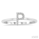 1/20 Ctw Initial 'P' Round Cut Diamond Fashion Ring in 10K White Gold