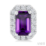 5x3 MM Octagonal Shape Amethyst and 1/8 Ctw Round Cut Diamond Halo Semi-Precious Stud Earrings in 10K White Gold