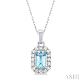 5x3 MM Octagonal Shape Aquamarine and 1/20 Ctw Round Cut Diamond Halo Semi-Precious Pendant with Chain in 10K White Gold