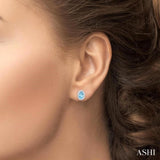 5x3 MM Oval Shape Aquamarine and 1/8 Ctw Round Cut Diamond Halo Semi-Precious Stud Earrings in 10K White Gold