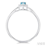5x3 MM Pear Shape Aquamarine and 1/20 Ctw Round Cut Diamond Halo Semi-Precious Ring in 10K White Gold