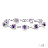 5x5 MM Cushion Shape Amethyst and 1/6 Ctw Round Cut Diamond Bracelet in 10K White Gold