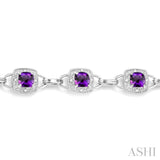 5x5 MM Cushion Shape Amethyst and 1/6 Ctw Round Cut Diamond Bracelet in 10K White Gold