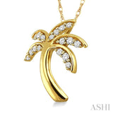 1/10 Ctw Palm Tree Round Cut Diamond Pendant in 14K Yellow Gold with Chain