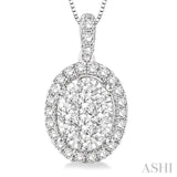3/4 Ctw Oval Shape Diamond Lovebright Pendant in 14K White Gold with Chain