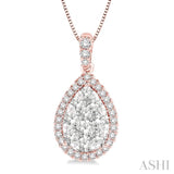 3/4 Ctw Pear Shape Diamond Lovebright Pendant in 14K Rose and White Gold with Chain