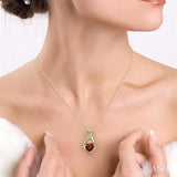 7x7 MM Heart Shape Garnet and 1/20 Ctw Round Cut Diamond Semi-Precious Pendant in 10K Yellow Gold with Chain