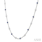1.90MM Sapphire and 1/2 Ctw Round Cut Diamond Precious Station Necklace in 14K White Gold