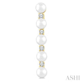 4MM Cultured Pearl and 1/4 Ctw Round Cut Diamond Fashion Earrings in 14K Yellow Gold