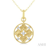1/5 Ctw Floral Motif Open Window Circular Medallion Round Cut Diamond Fashion Pendant With Chain in 10K Yellow Gold