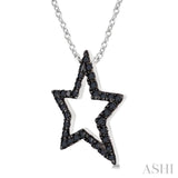 1/5 Ctw Star Frame Round Cut Black Diamond Fashion Pendant With Chain in 10K White Gold
