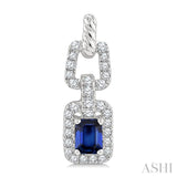 1/4 Ctw 4X3MM Octagon Shape Sapphire and Round Cut Diamond Halo Precious Link Earrings in 14K White Gold