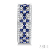 3/4 Ctw Floral Panel 1.80MM Round Cut Sapphire and Round Cut Diamond Precious Hoop Earring in 14K White Gold