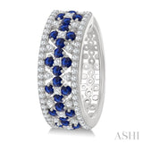 3/4 Ctw Floral Panel 1.80MM Round Cut Sapphire and Round Cut Diamond Precious Hoop Earring in 14K White Gold