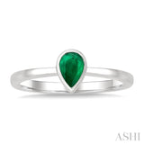 6X4 MM Bezel Set Pear Cut Emerald Precious Solitaire Ring in 14K White Gold