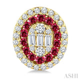 1/3 Ctw Oval Shape 1.35MM Ruby, Baguette and Round Cut Diamond Fusion Precious Fashion Stud Earring in 14K Yellow Gold