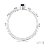 1/10 Ctw 5X3MM Oval Cut Sapphire and Floating Round Cut Diamond Precious Ring in 10K White Gold