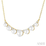3.5 MM-5 MM Cultured Pearl and 1/6 Ctw Round Cut Diamond Smile Necklace in 10K Yellow Gold