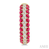 1/2 Ctw 2MM Round Cut Ruby and Round Cut Diamond Precious Hoop Earring in 14K Yellow Gold