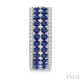 3/4 Ctw 2.00MM Round Cut Sapphire and Round Cut Diamond Precious Hoop Earring in 14K White Gold
