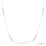 1 Ctw Three Stone Bezel Set Round Cut Diamond Station Necklace in 14K White Gold