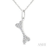 1/10 Ctw Dog Bone Petite Round Cut Diamond Fashion Pendant With Chain in 10K White Gold