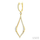 1 3/8 Ctw Elongated Open Window Marquise Shape Dangler Round Cut Diamond Fashion Earring in 14K Yellow Gold