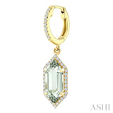 12X5 MM Hexagon Shape Green Amethyst and 1/3 Ctw Round Cut Diamond Semi-Precious Earrings in 10K Yellow Gold