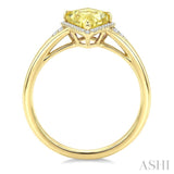 16X7 MM Kite Shape Lemon Quartz and 1/6 Ctw Round Cut Diamond Semi-Precious Ring in 10K Yellow Gold