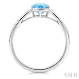 16X6 MM Oval Shape Blue Topaz and 1/50 Ctw Round Cut Diamond Semi-Precious Ring in 10K White Gold