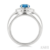 8X6 MM Oval Shape Blue Topaz and 1/20 Ctw Round Cut Diamond Semi-Precious Ring in Sterling Silver