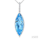22X8 MM Marquise Shape Blue Topaz and 1/4 Ctw Round Cut Diamond Semi-Precious Pendant With Chain in 14K White Gold