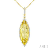22X8 MM Marquise Shape Lemon Quartz and 1/4 Ctw Round Cut Diamond Semi-Precious Pendant With Chain in 14K Yellow Gold