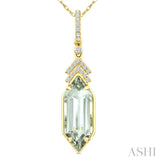 16X6 MM Hexagon Shape Green Amethyst and 1/10 Ctw Round Cut Diamond Semi-Precious Pendant With Chain in 10K Yellow Gold